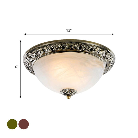 Vintage Frosted Glass Bronze/Copper Flushmount Ceiling Lamp - 2 Bulb 11/13/15 W