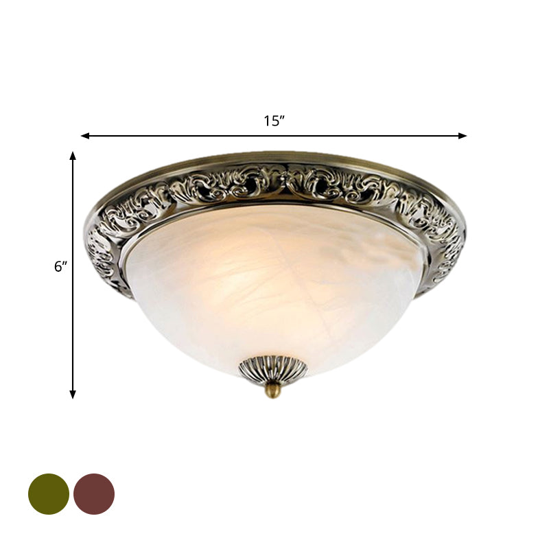 Vintage Frosted Glass Bronze/Copper Flushmount Ceiling Lamp - 2 Bulb 11’/13’/15’ W