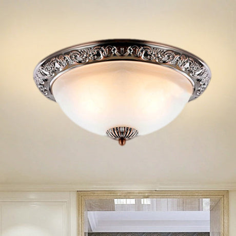 Vintage Frosted Glass Bronze/Copper Flushmount Ceiling Lamp - 2 Bulb 11/13/15 W