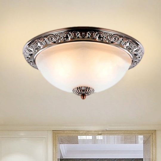 Vintage Frosted Glass Bronze/Copper Flushmount Ceiling Lamp - 2 Bulb 11/13/15 W