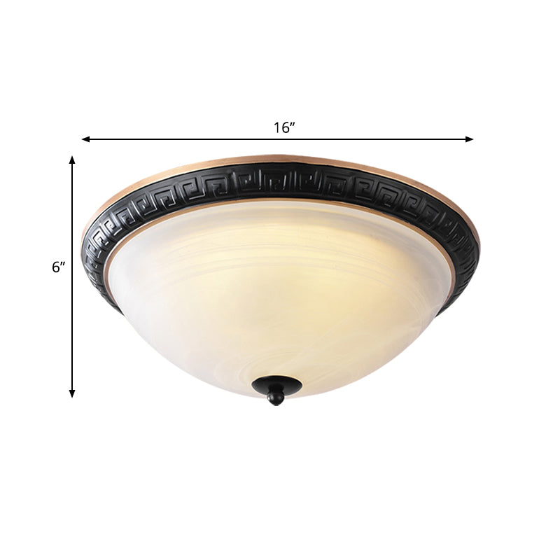 Classic Black Flush Mount Lamp With Milky Glass - 12.5/16 Wide 3-Light Ceiling Fixture For Study