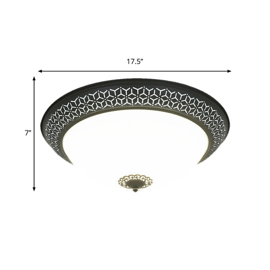 Minimalist Black Semi-Globe Led Ceiling Light With Opaline Glass Flush Mount For Bedroom