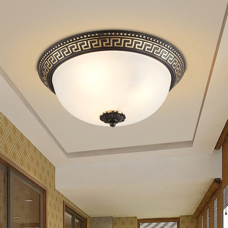 Opaline Glass Ceiling Fixture - Traditional Taper Flush Mount Lamp In Black/Gold For Corridor