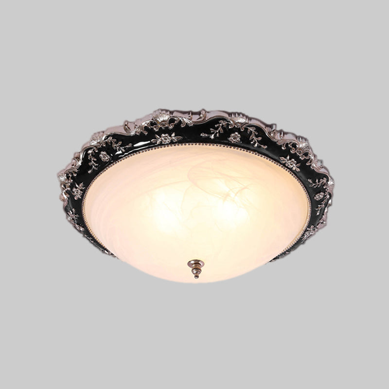 Opal Glass Bowl Ceiling Light Fixture Countryside Flush Mount Lighting In Black/Gold - 1/2 - Bulb