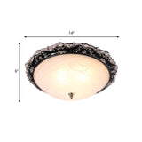 Opal Glass Bowl Ceiling Light Fixture Countryside Flush Mount Lighting In Black/Gold - 1/2-Bulb