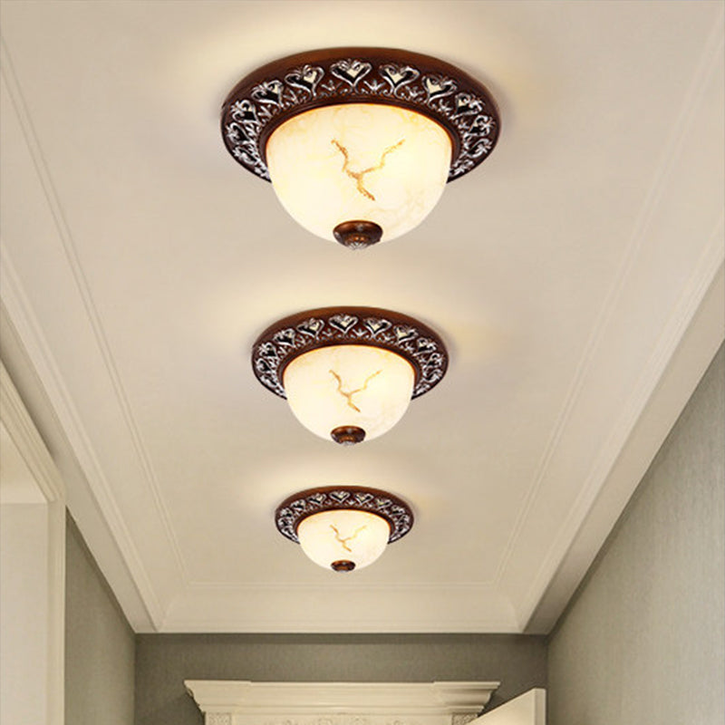 Retro Flush Mounted Light 2/3/4-Bulb Crackle Glass Ceiling Fixture In Coffee - Ideal For Balcony