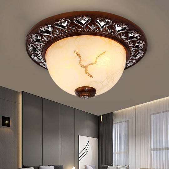 Retro Flush Mounted Light 2/3/4-Bulb Crackle Glass Ceiling Fixture In Coffee - Ideal For Balcony