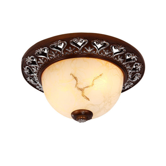 Retro Flush Mounted Light 2/3/4 - Bulb Crackle Glass Ceiling Fixture In Coffee - Ideal For Balcony