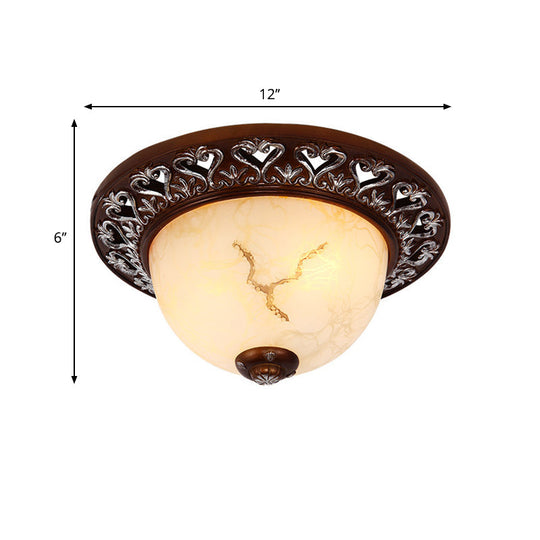 Retro Flush Mounted Light 2/3/4 - Bulb Crackle Glass Ceiling Fixture In Coffee - Ideal For Balcony