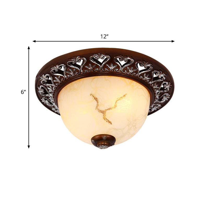 Retro Flush Mounted Light 2/3/4-Bulb Crackle Glass Ceiling Fixture In Coffee - Ideal For Balcony