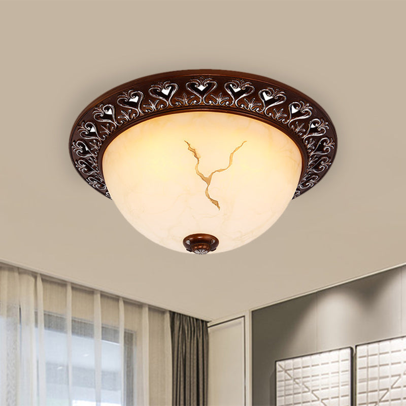 Retro Flush Mounted Light 2/3/4 - Bulb Crackle Glass Ceiling Fixture In Coffee - Ideal For Balcony