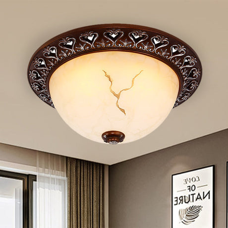 Retro Flush Mounted Light 2/3/4-Bulb Crackle Glass Ceiling Fixture In Coffee - Ideal For Balcony