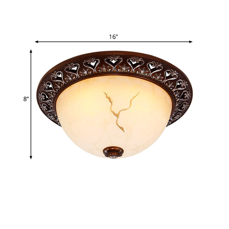 Retro Flush Mounted Light 2/3/4 - Bulb Crackle Glass Ceiling Fixture In Coffee - Ideal For Balcony