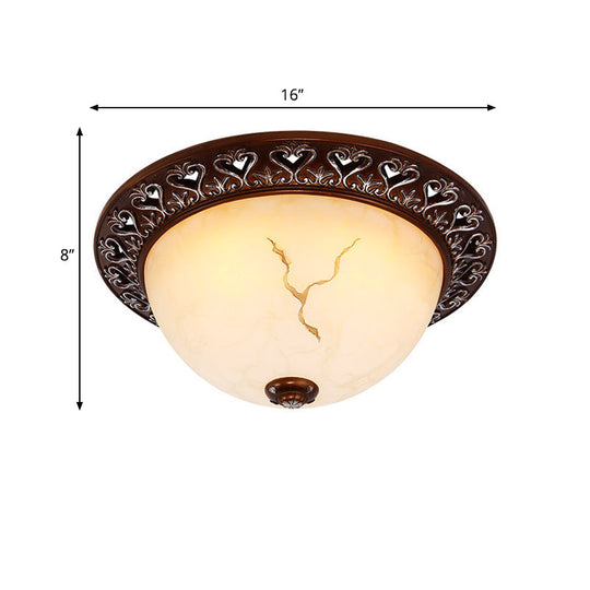 Retro Flush Mounted Light 2/3/4-Bulb Crackle Glass Ceiling Fixture In Coffee - Ideal For Balcony