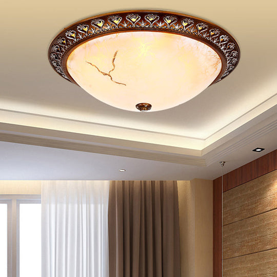 Retro Flush Mounted Light 2/3/4 - Bulb Crackle Glass Ceiling Fixture In Coffee - Ideal For Balcony