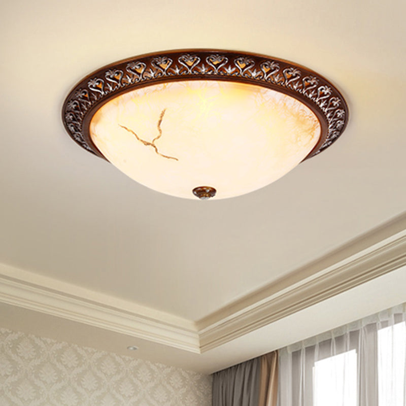 Retro Flush Mounted Light 2/3/4 - Bulb Crackle Glass Ceiling Fixture In Coffee - Ideal For Balcony