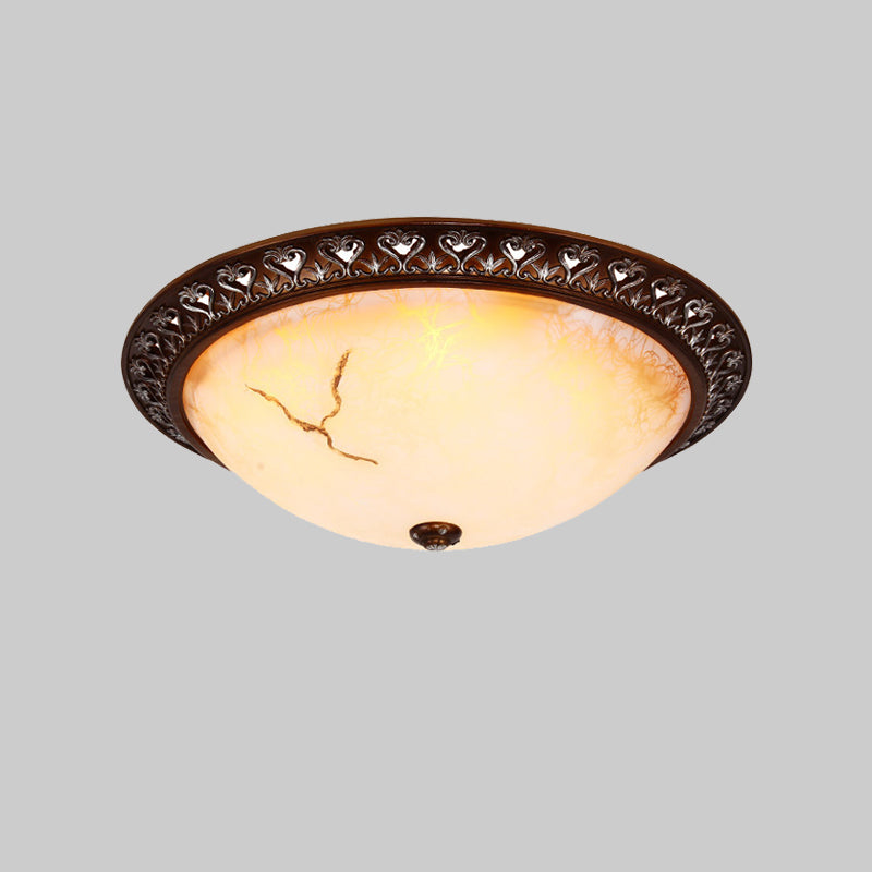 Retro Flush Mounted Light 2/3/4 - Bulb Crackle Glass Ceiling Fixture In Coffee - Ideal For Balcony