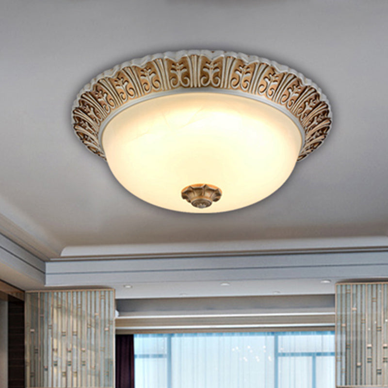 Led Opal Glass Flush Mount Ceiling Light In Khaki Tone Sizes 10.5’ & 12.5’ - Traditional Design