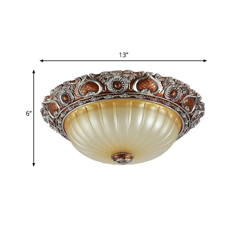 Classic Brown Pleated Flush Mount Ceiling Fixture 2/3 Light 13/17/19.5 Wide