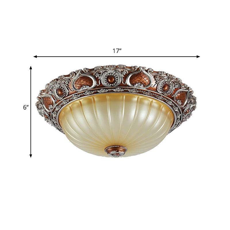 Classic Brown Pleated Flush Mount Ceiling Fixture 2/3 Light 13/17/19.5 Wide