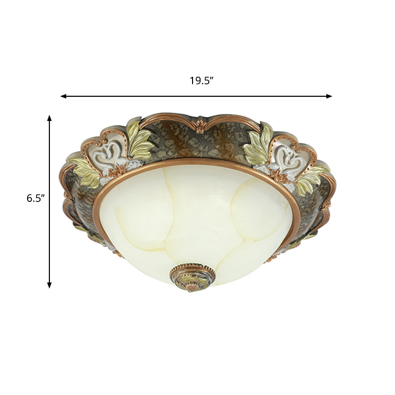 Vintage Bowl-Shape Resin Ceiling Light Fixture - 2/3 Heads Brass Finish 13/17/19.5 Wide Hallway