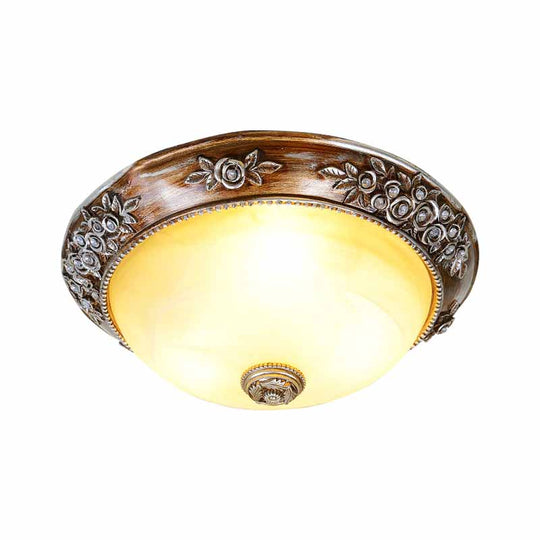 Modern Semi-Globe Flush Mount Lamp - Resin Ceiling Fixture In Sepia For Balcony Available 12/16/19.5