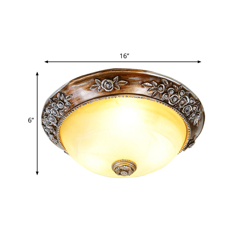 Modern Semi-Globe Flush Mount Lamp - Resin Ceiling Fixture In Sepia For Balcony Available 12/16/19.5