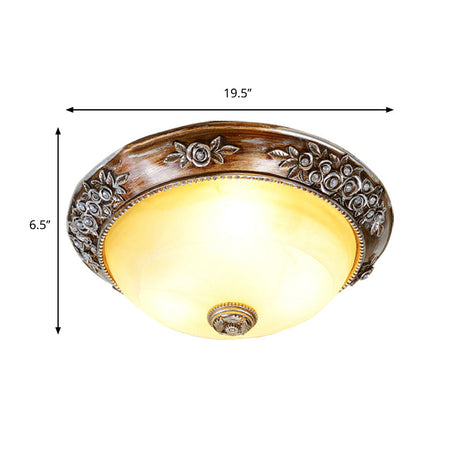 Modern Semi-Globe Flush Mount Lamp - Resin Ceiling Fixture In Sepia For Balcony Available 12/16/19.5