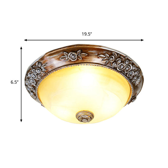 Modern Semi-Globe Flush Mount Lamp - Resin Ceiling Fixture In Sepia For Balcony Available 12/16/19.5