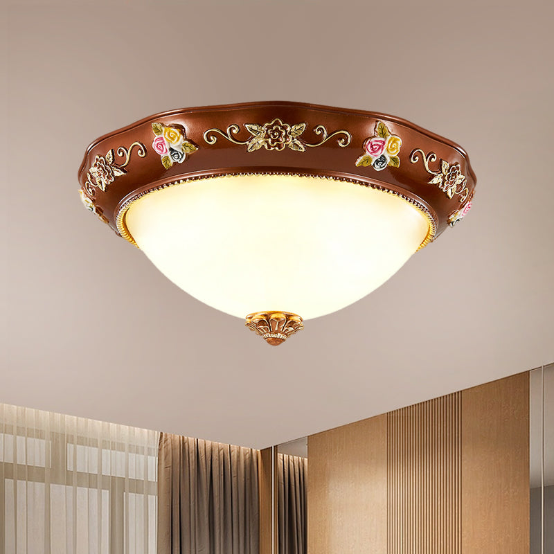 Vintage Resin Tapered Bedroom Flush Mount Ceiling Lamp - Red Brown 3 - Light 11’/15’/19’ Wide