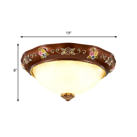 Vintage Resin Tapered Bedroom Flush Mount Ceiling Lamp - Red Brown 3 - Light 11’/15’/19’ Wide