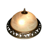 Traditional Crackle Glass Semi-Orb Flush Mount Brass Ceiling Light Fixture For Dining Room