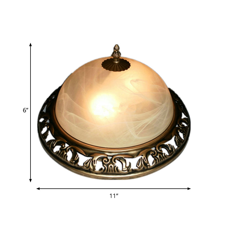 Traditional Crackle Glass Semi - Orb Flush Mount Brass Ceiling Light Fixture For Dining Room