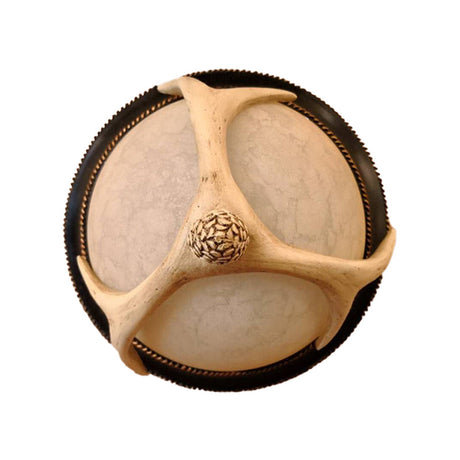 Semi-Ball Flush Mount 2-Head Ceiling Light With Classic Wood Resin And Antler Deco - Ideal For