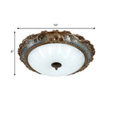 Rustic Resin Brass Flush Mount Ceiling Lamp - Floral Pedestal 12/16/19.5 W 2/3-Light Round Shape