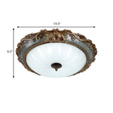 Rustic Resin Brass Flush Mount Ceiling Lamp - Floral Pedestal 12/16/19.5 W 2/3-Light Round Shape