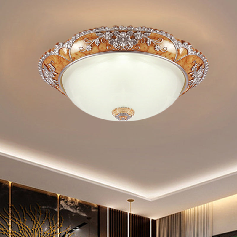 Minimalist Resin Ceiling Fixture With 2 Heads - Flush Mount Lighting For Bedroom Tan