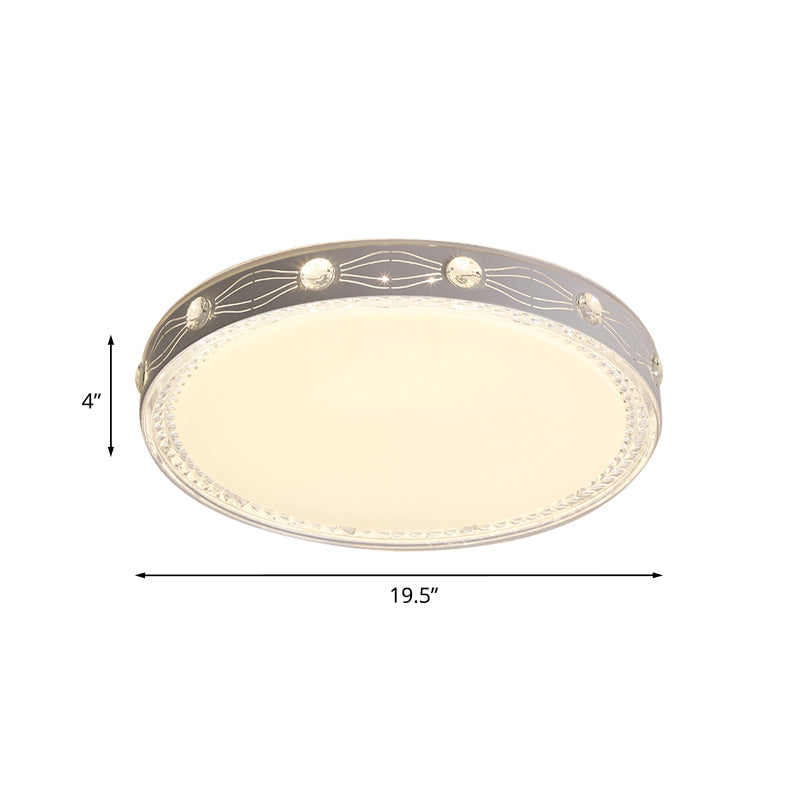 Minimalist Led Flushmount Light For Bedroom Ceiling - White Round Metallic Fixture