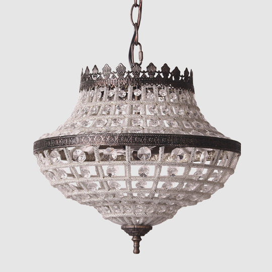 Crystal Beads Urn Pendant Light - Warehouse Chandelier For Bedroom 2 Bulbs Coffee