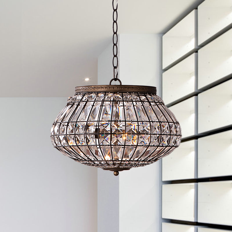 Farmhouse Bronze 2-Head Altar Chandelier With Crystal Bead Pendant