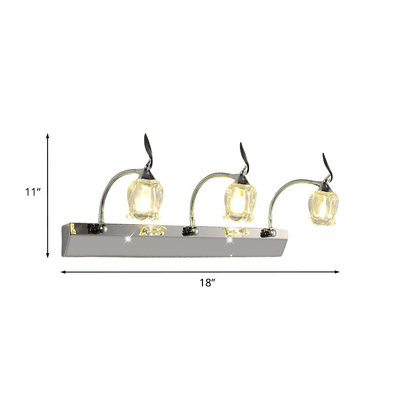 Modern Chrome Led Vanity Light With Adjustable 3 Bulbs Flower Crystal Shade - Wall Mounted Bathroom