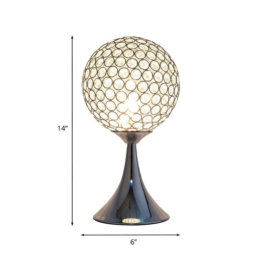 Noemi - Crystal Embedded Ball Desk Light Modernism Single Chrome Finish Night Table Lamp For Bedroom