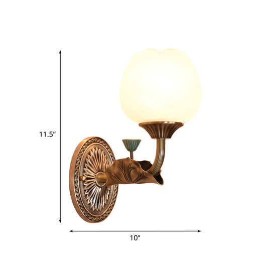 Blossom Sconce Wall Lamp With Oiled Bronze Finish And Milky Glass Shade For Living Room Lighting