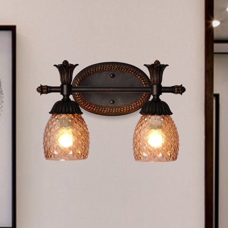 Prismatic Glass Bathroom Vanity Mirror Light - Traditional Rust Finish Pineapple-Inspired Design
