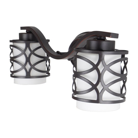 Black Hollowed Frame Milky Glass Vanity Light For Shower/Bath With 2-Blubs - Classic Style