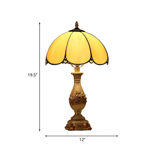 Marta - 1-Head Glossy Glass Scalloped Night Lamp Classic Beige Bowl Bedroom Reading Light With
