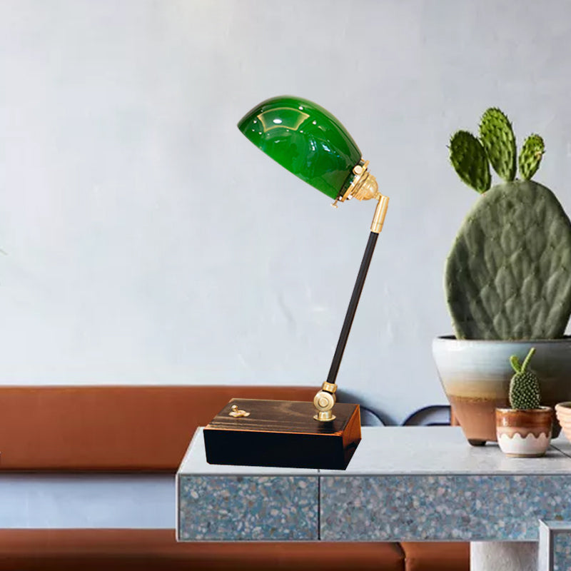 Haedus - Vintage-Style Green Glass Reading Lamp With Retro Design Perfect For