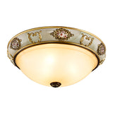 Vintage Opal Glass Bowl Flush Mount Ceiling Lamp With 3 Lights - Gold Finish