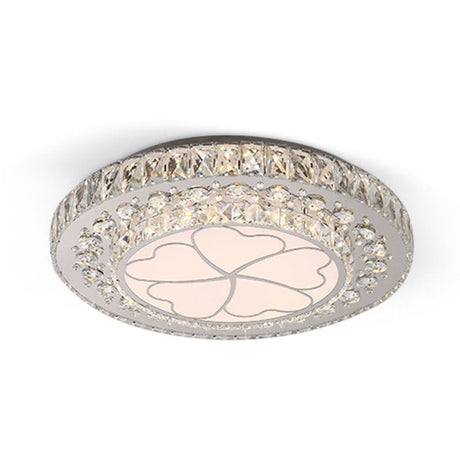 Floral Crystal Suspension Led Pendant Light For Bedroom In Stainless Steel