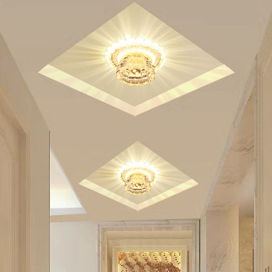 Crystal Led Flush Mount Ceiling Light: Simple Dome Recessed Lighting For Corridor Clear